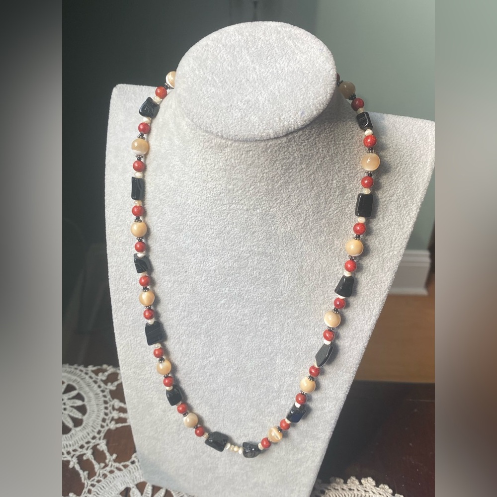 21st and Stone Beaded Necklace – Sterling Silver Clasp, Genuine Stone Beads